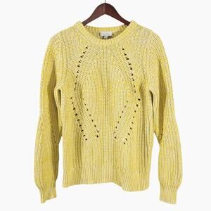 Lucky Brand Women’s Sweater Cottagecore Soft Minimalism Cotton Knit Yellow L